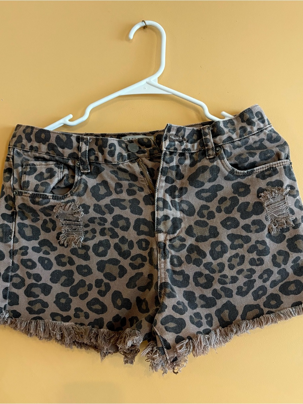 Leopard Print Distressed Jean Shorts - Brown/Black